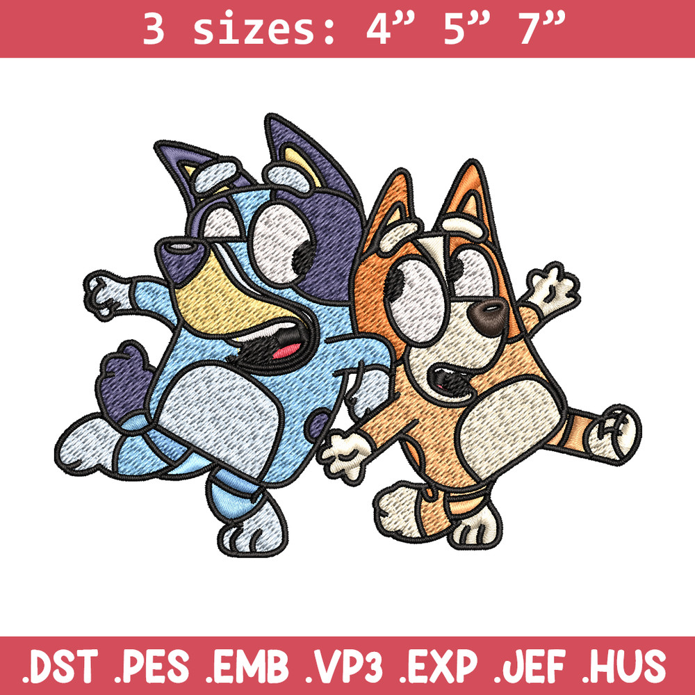 Bingo and Bluey Embroidery, Bluey Embroidery, Embroidery File, cartoon design, cartoon shirt, Digital download..jpg