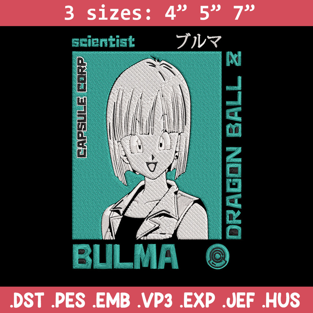Bulma poster Embroidery Design, Dragonball Embroidery, Embroidery File, Anime Embroidery, Anime shirt, Digital download..jpg