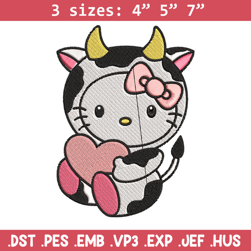 Cow Hello Kitty With Heart Embroidery Design, Hello Kitty Embroidery, Embroidery File, Cartoon shirt, Digital download..jpg