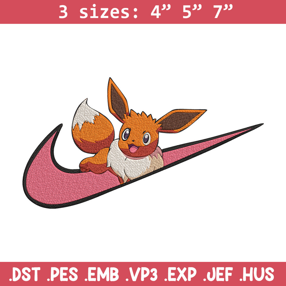 Eevee x nike Embroidery Design, Pokemon Embroidery, Embroidery File, Nike Embroidery, Anime shirt, Digital download.jpg