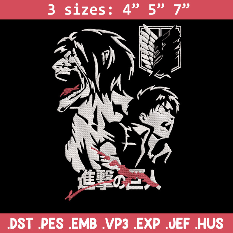 Eren poster Embroidery Design, Aot Embroidery, Embroidery File, Anime Embroidery, Anime shirt,Digital download..jpg