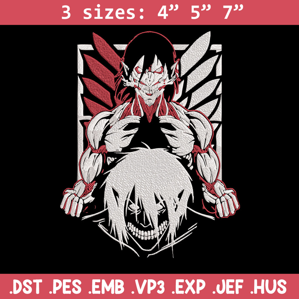 Eren titan poster Embroidery Design, Aot Embroidery, Embroidery File, Anime Embroidery, Anime shirt, Digital download.jpg