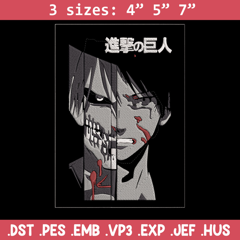 Eren Yeager Embroidery Design, Aot Embroidery, Embroidery File, Anime Embroidery, Anime shirt, Digital download.jpg