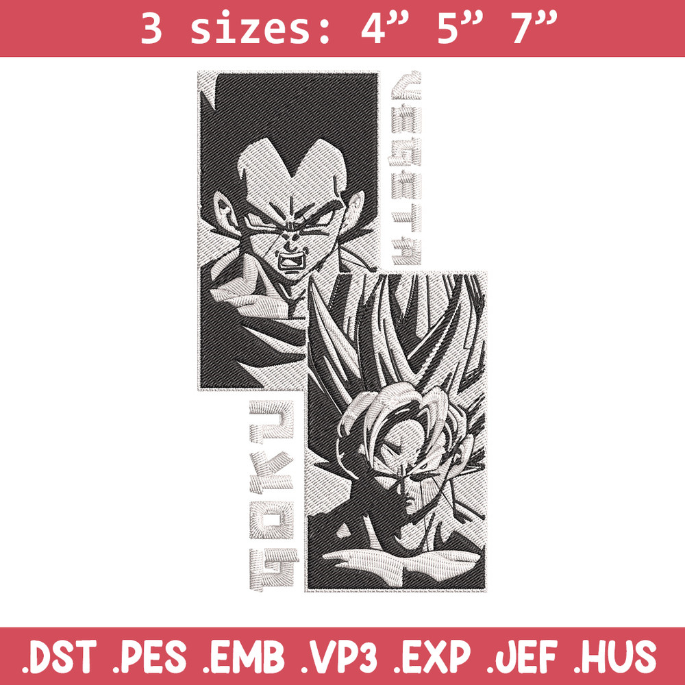 Goku x Vegeta Embroidery Design, Dragonball Embroidery, Embroidery File, Anime Embroidery, Anime shirt, Digital download.jpg
