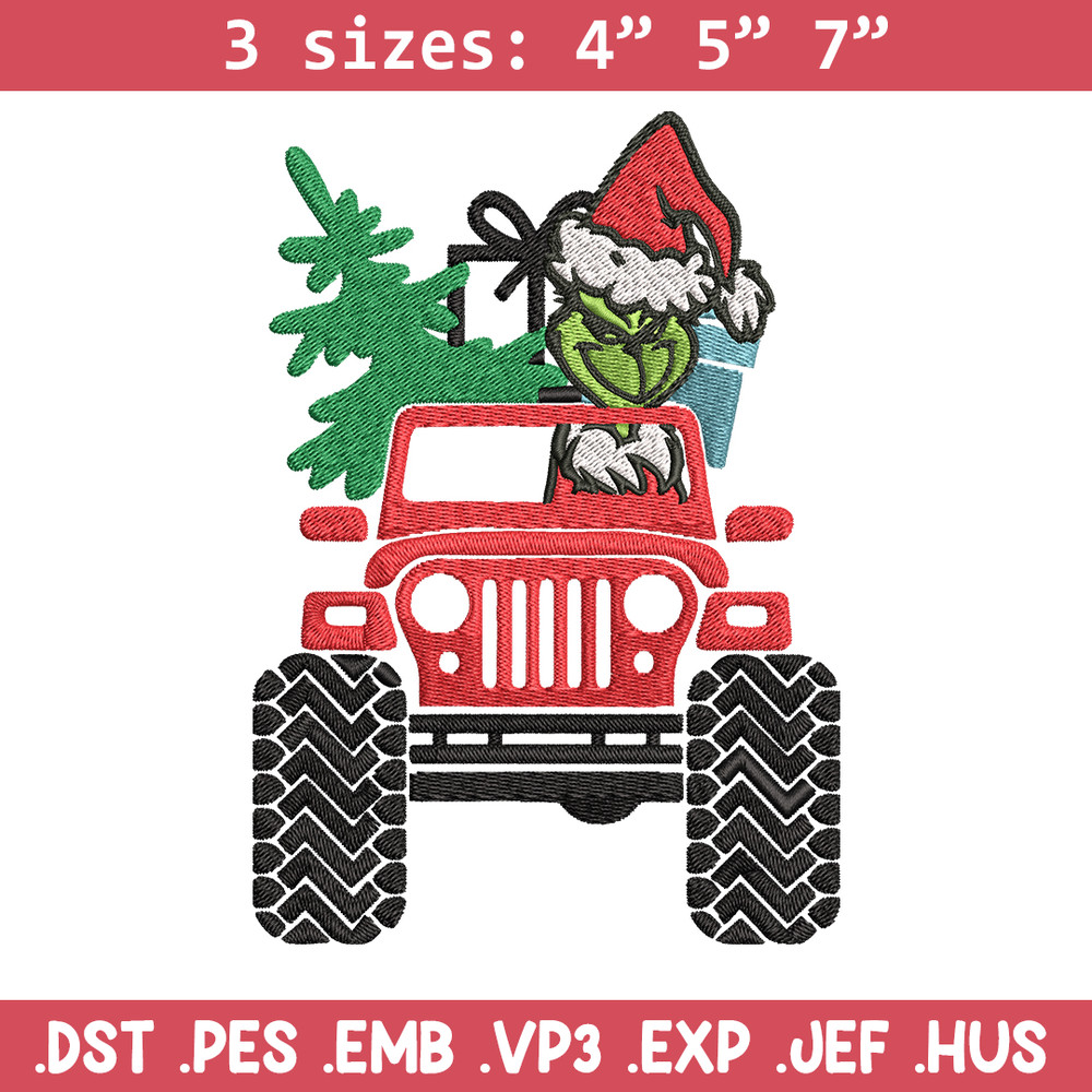 Grinch Jeep Christmas Embroidery design, Grinch Christmas Embroidery, logo design, Embroidery File, Digital download..jpg