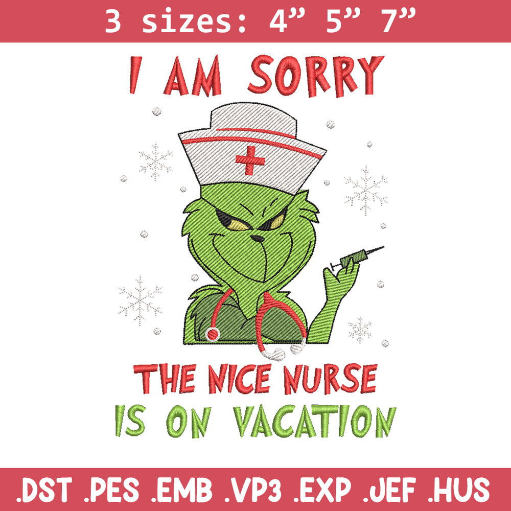 Grinch nurse embroidery design,Grinch embroidery,Chrismas design, Embroidery shirt, Embroidery file, Digital download.jpg