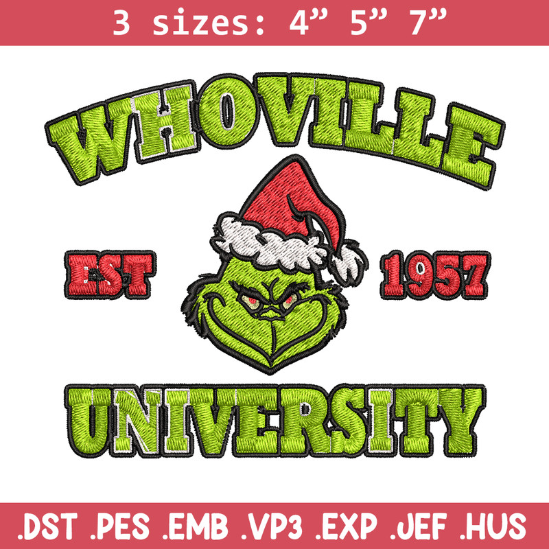 Grinch Whoville University Christmas Embroidery design, Grinch Christmas Embroidery, logo design, Digital download..jpg