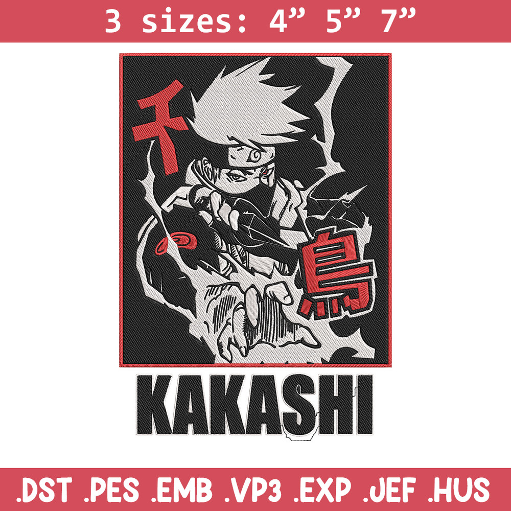Hatake Kakashi Embroidery Design, Naruto Embroidery, Embroidery File, Anime Embroidery, Anime shirt, Digital download.jpg