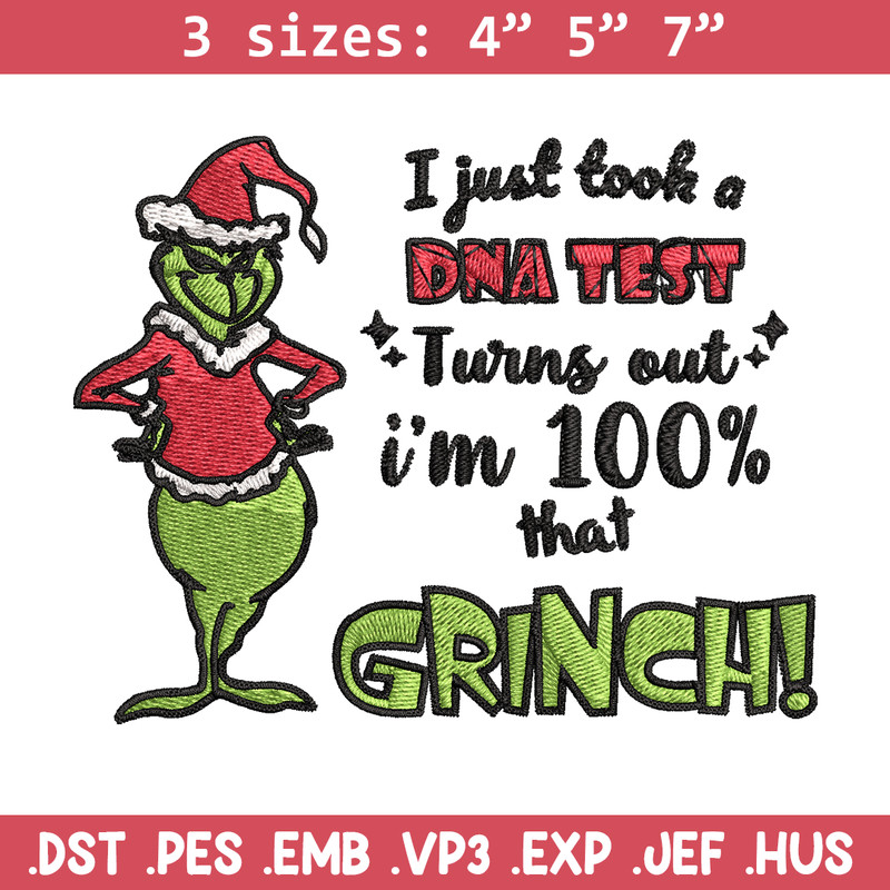 I Just Took A DNA Test Grinch Embroidery design, Grinch christmas Embroidery, Grinch design, Instant download.jpg