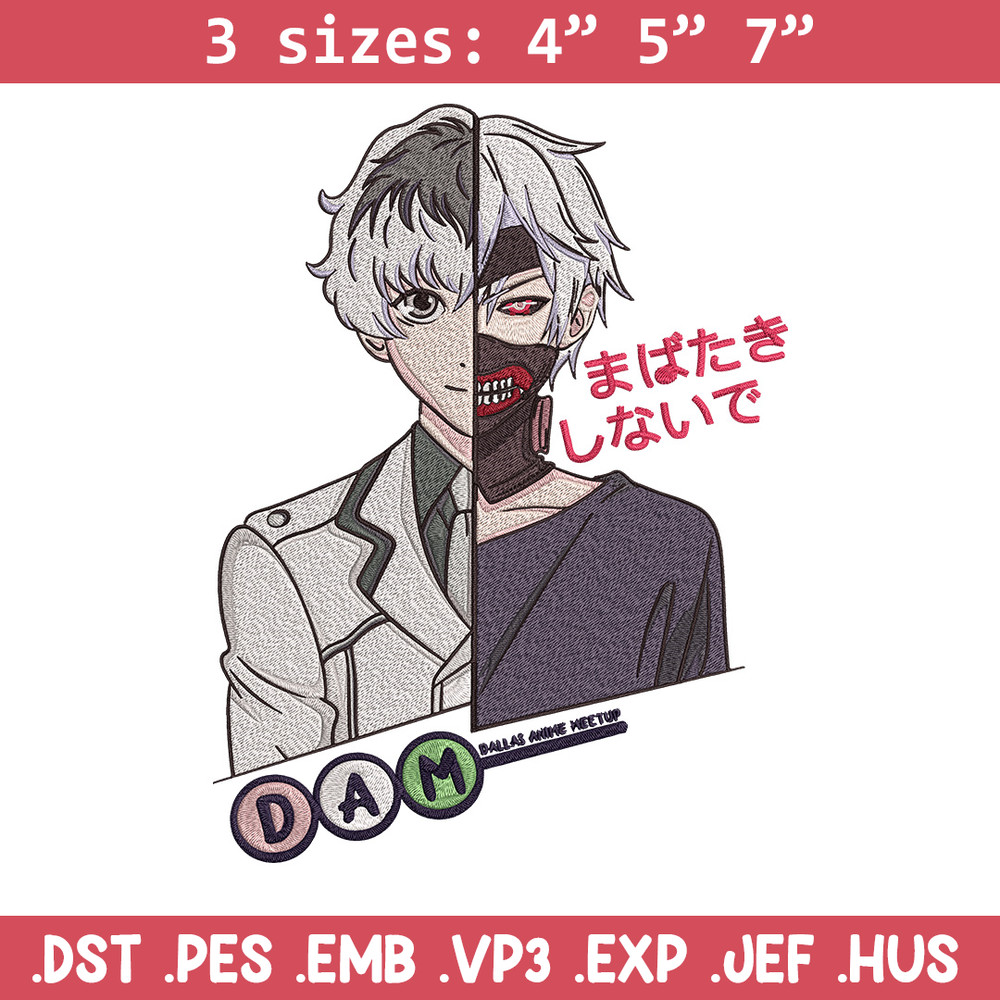 Ken kaneki Embroidery Design, Tokyo Ghoul Embroidery, Embroidery File, Anime Embroidery, Anime shirt, Digital download.jpg