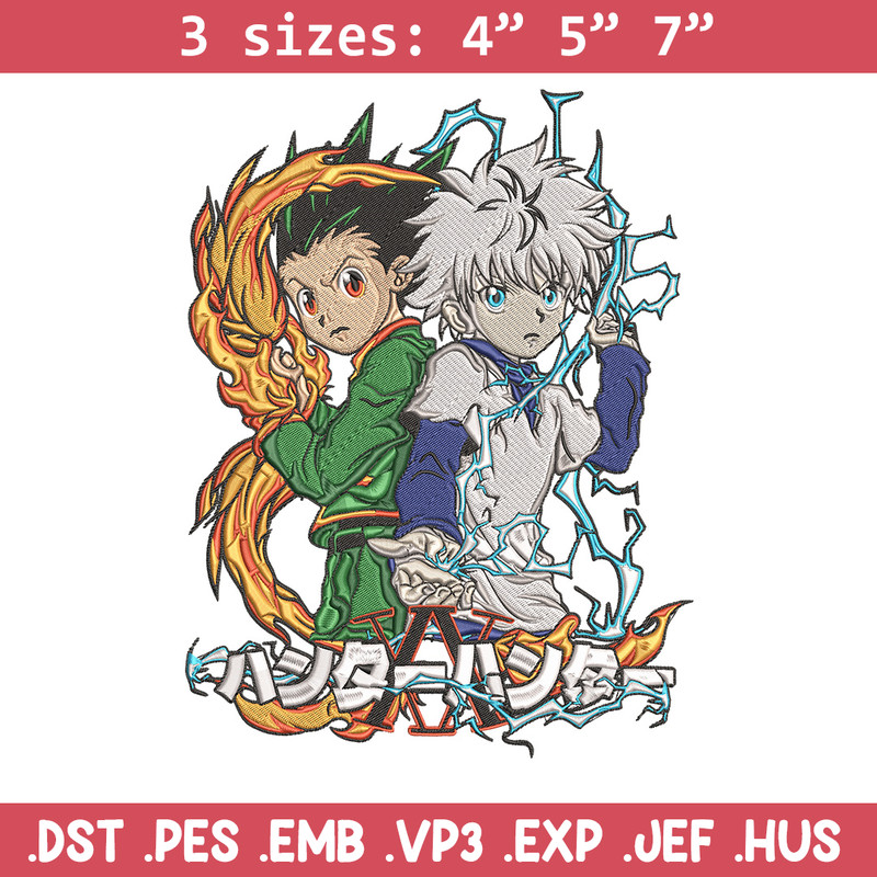 Killua x gon Embroidery Design, HxH Embroidery, Embroidery File, Anime Embroidery, Anime shirt, Digital download.jpg