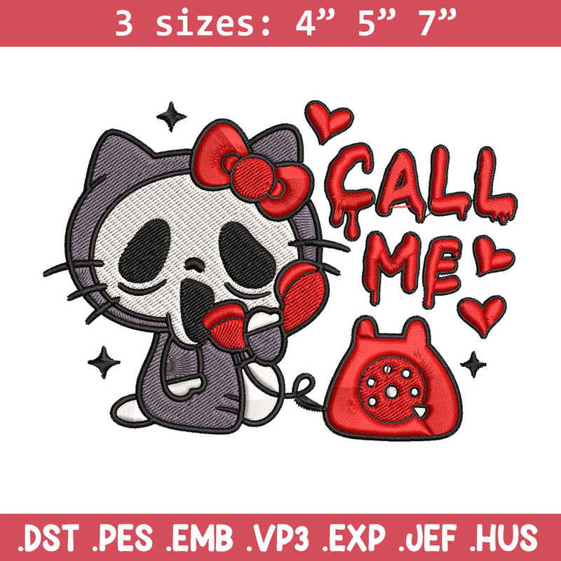 Kitty Ghostface Call Me Embroidery Design, Hello kitty Embroidery, Embroidery File, Cartoon shirt, Digital download..jpg