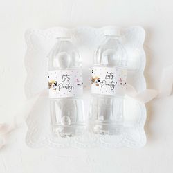 kitten birthday water bottle label, cat birthday decorations, girl pink cat party favors, pink cat bottle labels