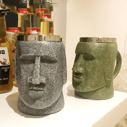 Moai Beer Glass with Bottle Opener Stone Portrait, 2 in 1 Unique Design Cup, Special Christmas Gift