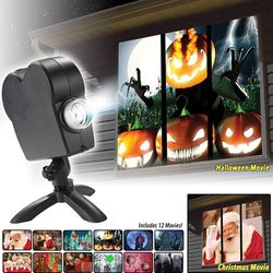 Christmas Halloween Laser window Projector 12 Movies Mini window wonderland Projector Indoor Outdoor Christmas Projector