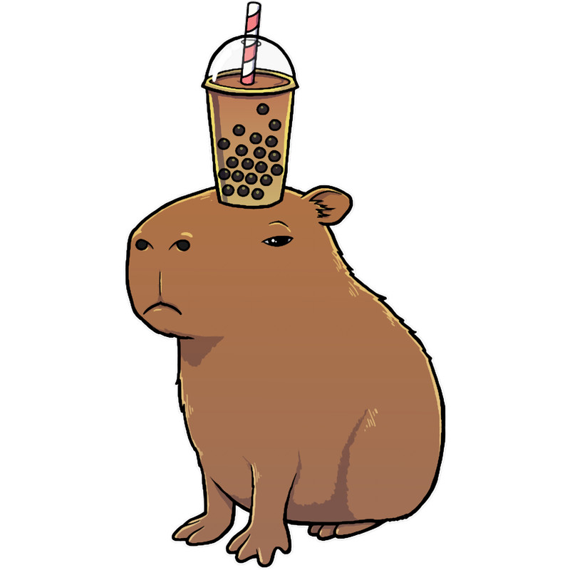 Capybara with Bubble Tea on its head .png
