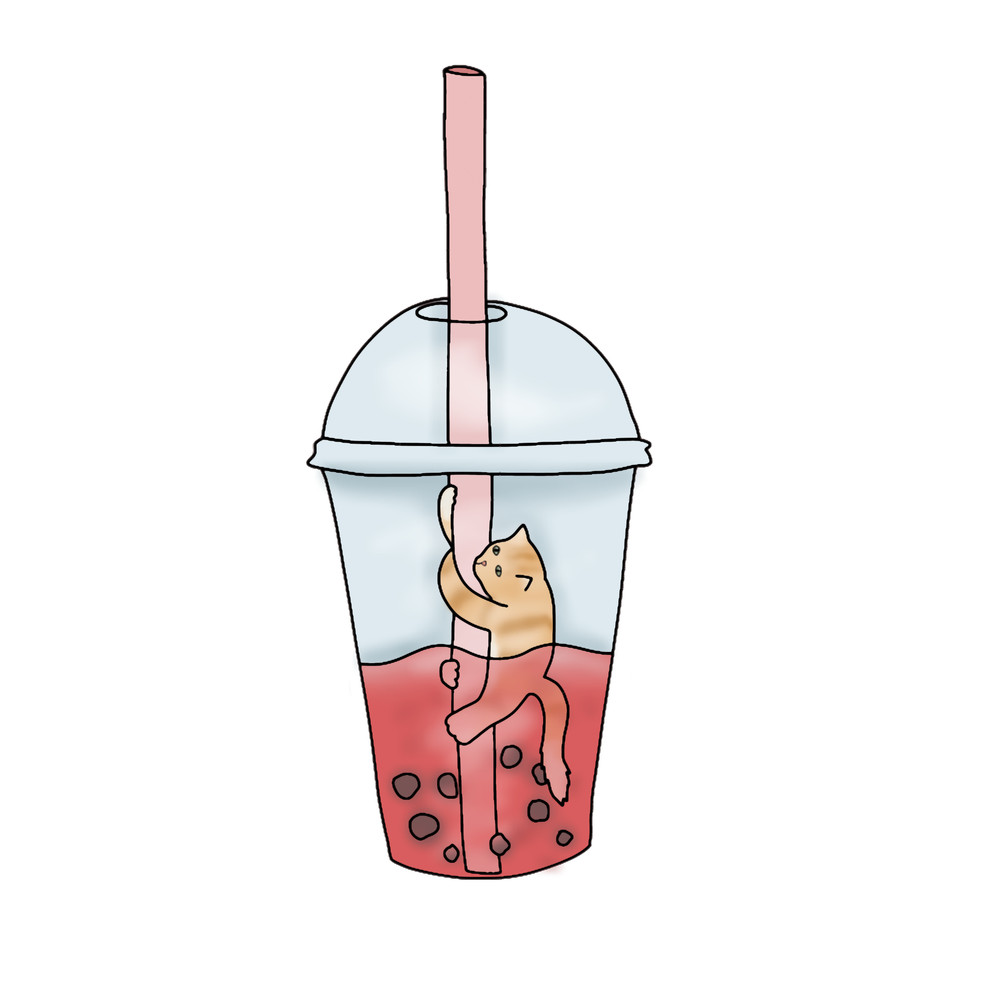 Cat Boba Tea Bubble (fluffy orange cat) .png
