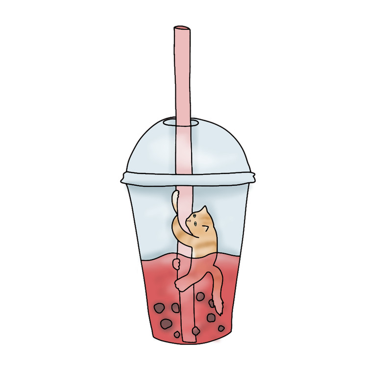 Cat Boba Tea Bubble (fluffy orange cat) .png