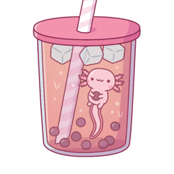 cute axolotl swimming in bubble tea