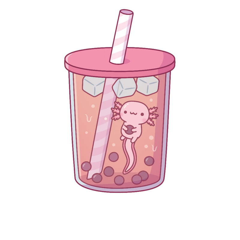 Cute Axolotl Swimming In Bubble Tea .png