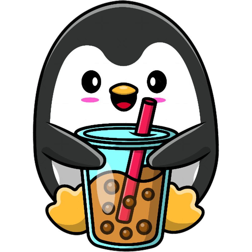Cute Bubble Tea Lover Penguin Cute Penguin loves bubble tea .png