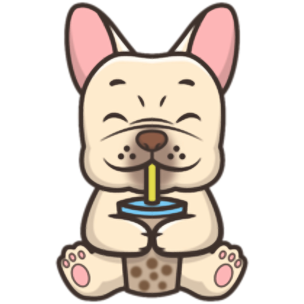 Cute French Bulldog Frenchie Drinking Bubble Tea .png