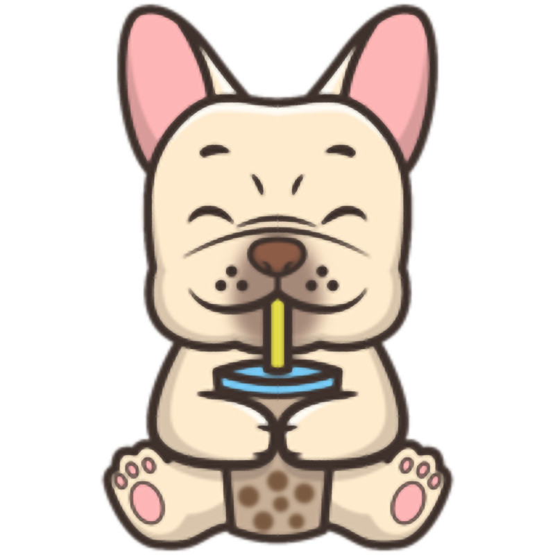 Cute French Bulldog Frenchie Drinking Bubble Tea .png