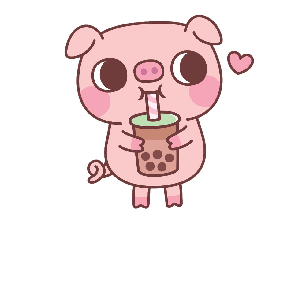 Cute Little Pig Loves Drinking Bubble Tea .png