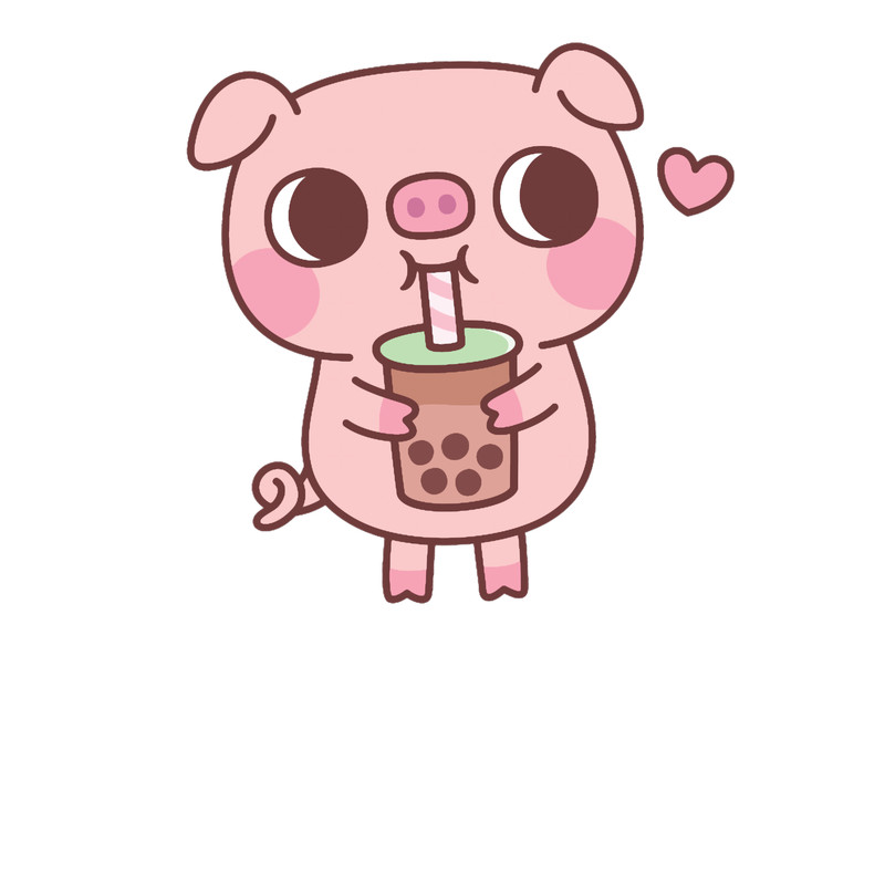 Cute Little Pig Loves Drinking Bubble Tea .png