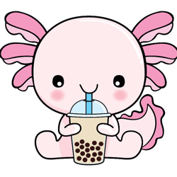 Cute Pink Axolotl Drinking Boba Tea