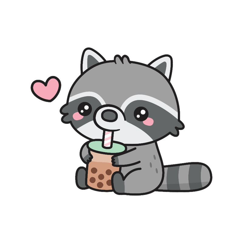 Cute Raccoon Loves Bubble Tea .png