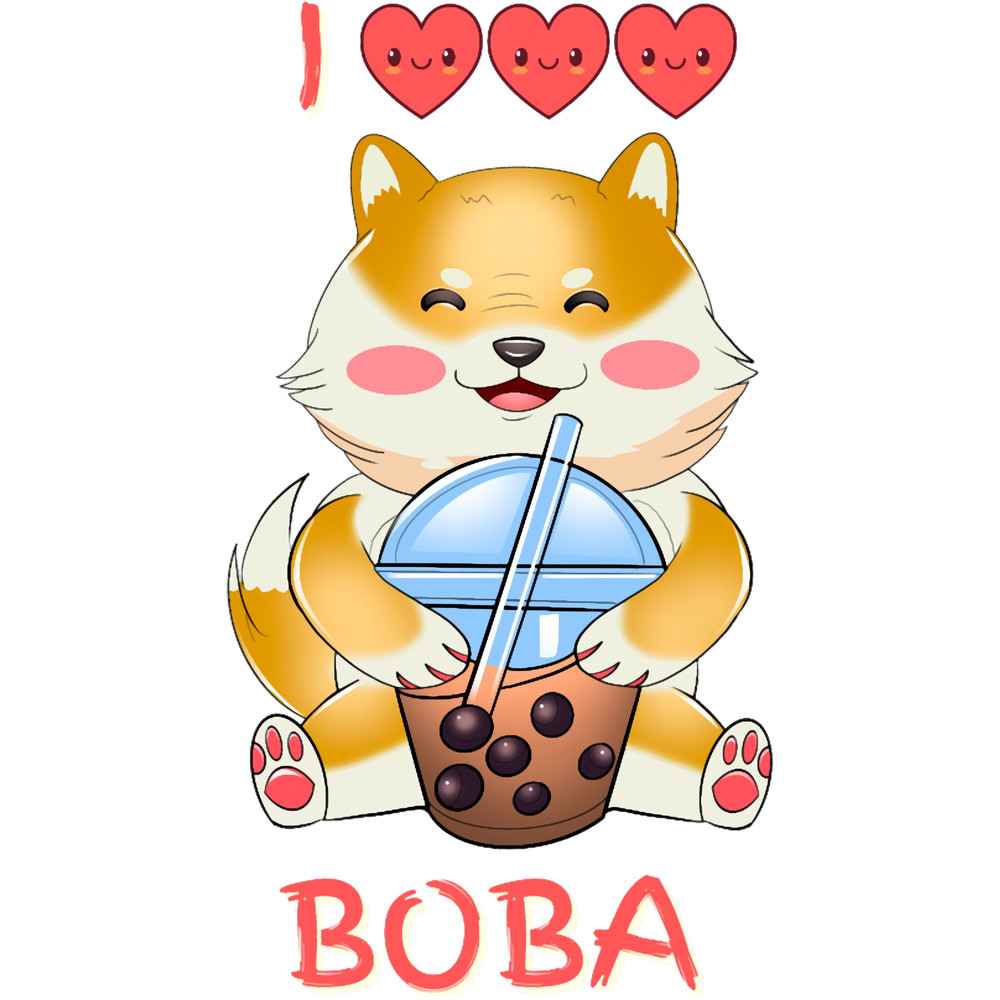 I Love Bubble Tea - Shiba Drinking Bubble Tea. .png