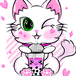 kawaii bubble tea neko cat pink tapioca boba kitty