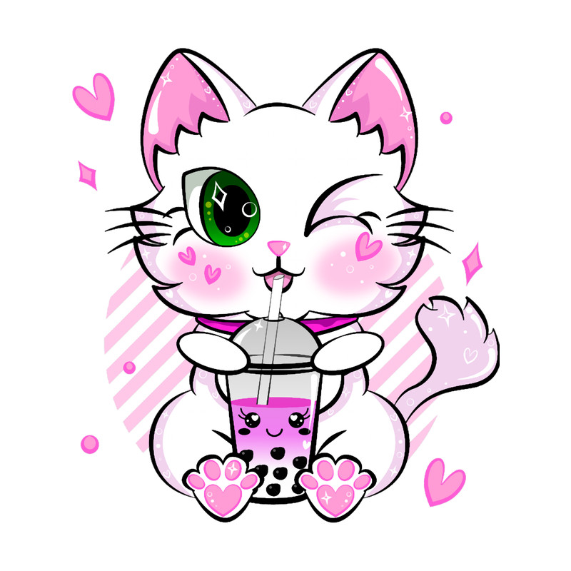 Kawaii Bubble Tea Neko Cat Pink Tapioca Boba Kitty.png