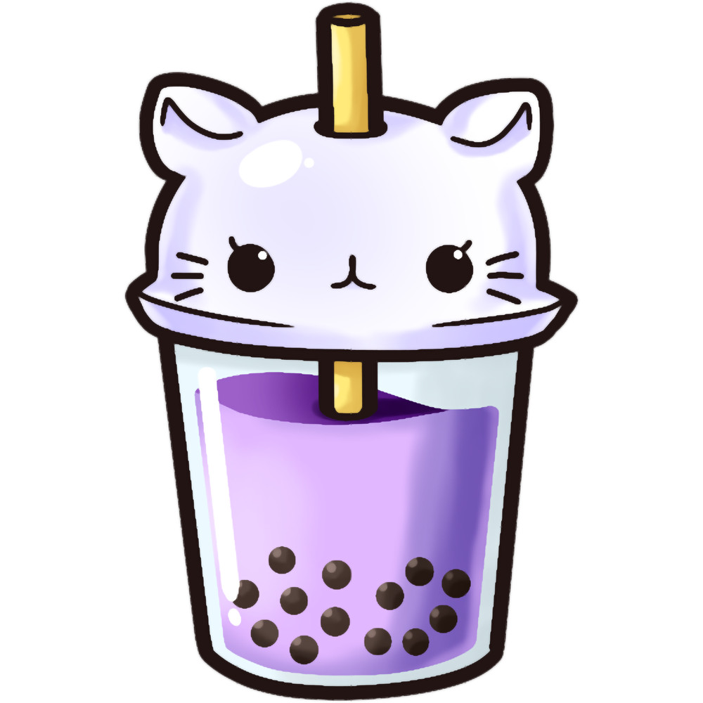 Kawaii Cat Purple Taro Boba Tea .png