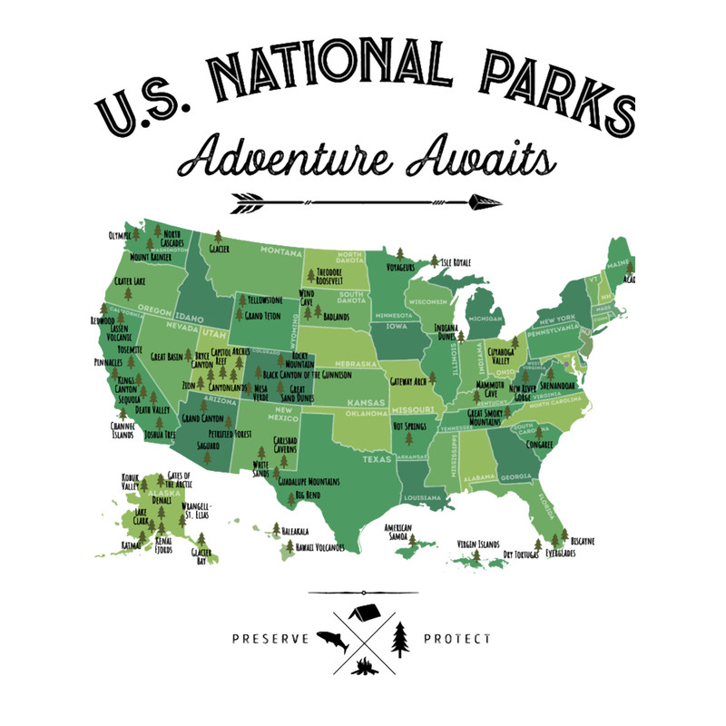 National Park Map Vintage- All 63 National Parks GiftsMen Women KidsT-S (1).png