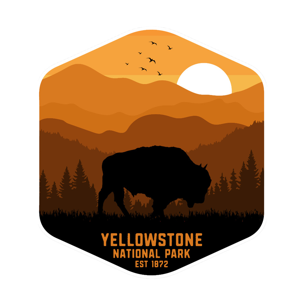 Vintage Retro Yellowstone National Park Wyoming USA Bison 80s 70s Style .png