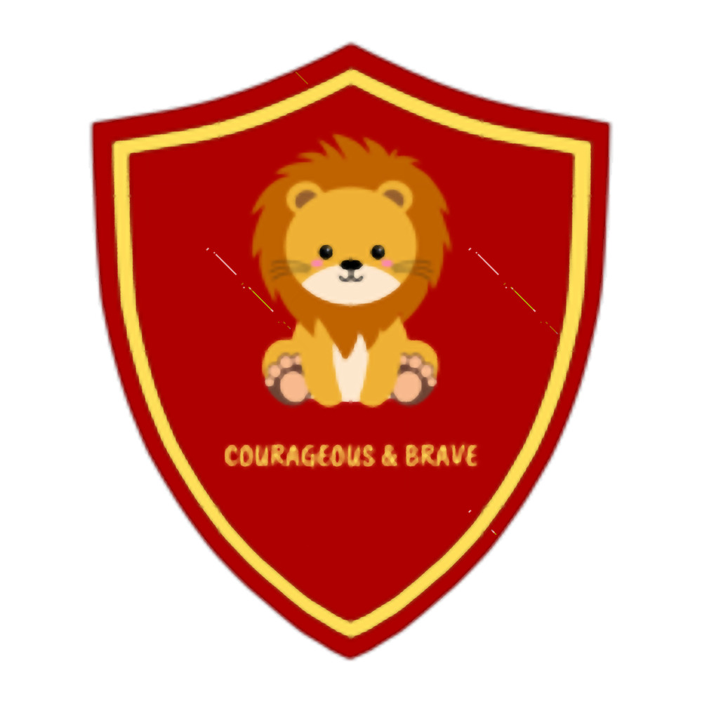 Cute lion courageous and brave badge.png