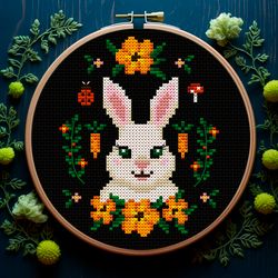Cute floral rabbit, Cross stitch pattern PDF, Spring floral embroidery, Hello spring, Easter bunny, Farmhouse