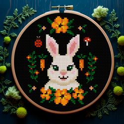 cute floral rabbit, cross stitch pattern pdf, spring floral embroidery, hello spring, easter bunny, farmhouse
