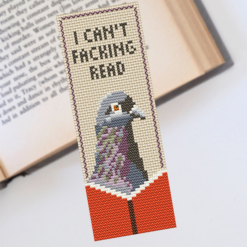 Funny Pigeon Bookmark Cross Stitch Pattern  I Cant Read DIY Embroidery Design 0