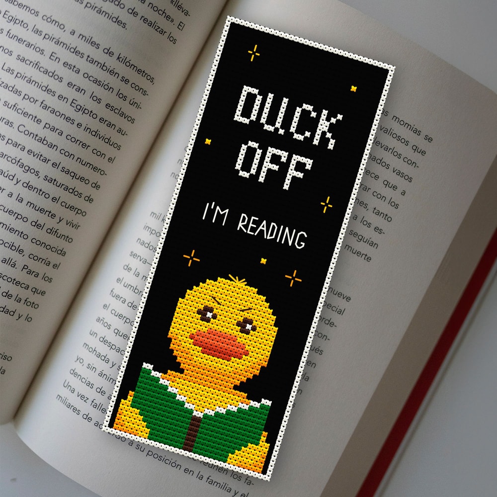 Funny Duck Bookmark Cross Stitch Pattern Duck Off Im Reading DIY Embroidery 0