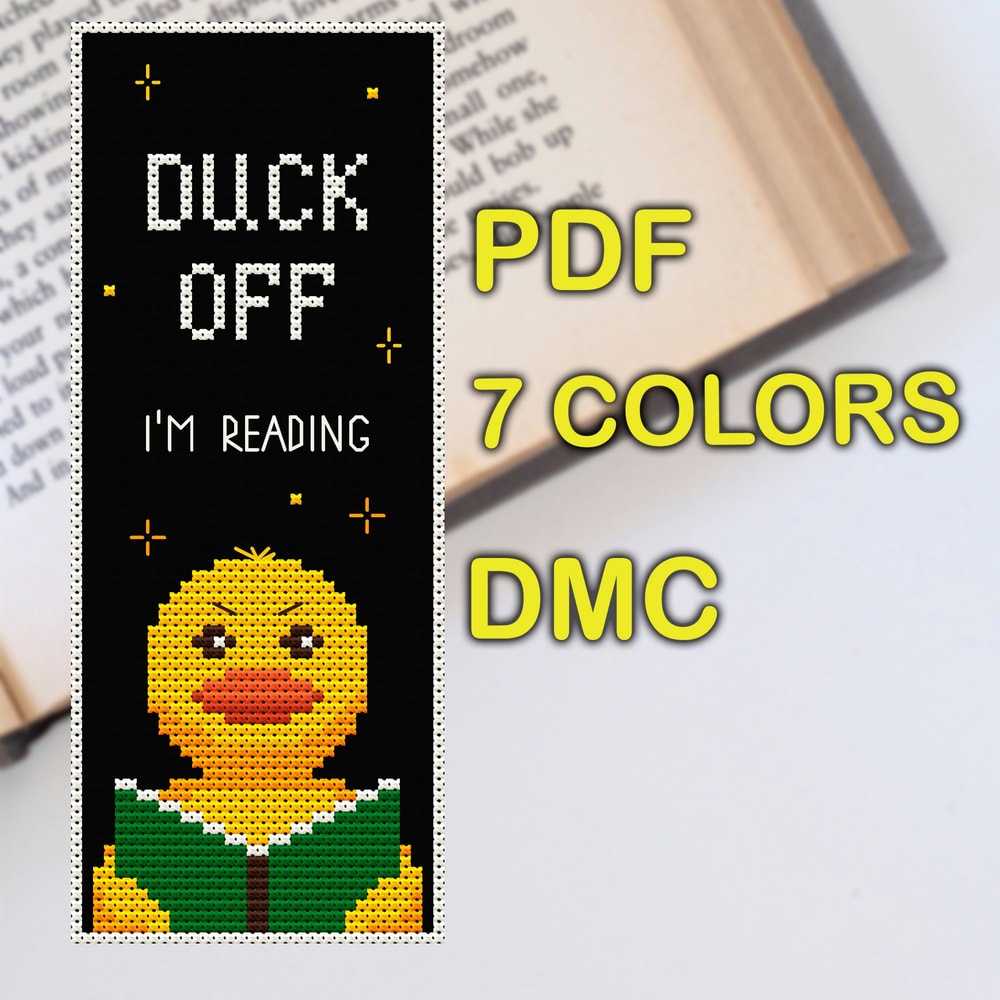 Funny Duck Bookmark Cross Stitch Pattern Duck Off Im Reading DIY Embroidery 1
