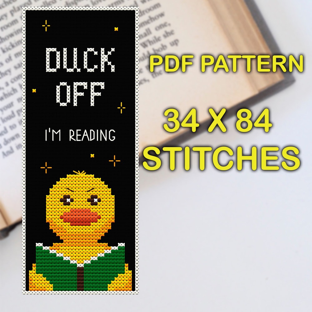Funny Duck Bookmark Cross Stitch Pattern Duck Off Im Reading DIY Embroidery 2