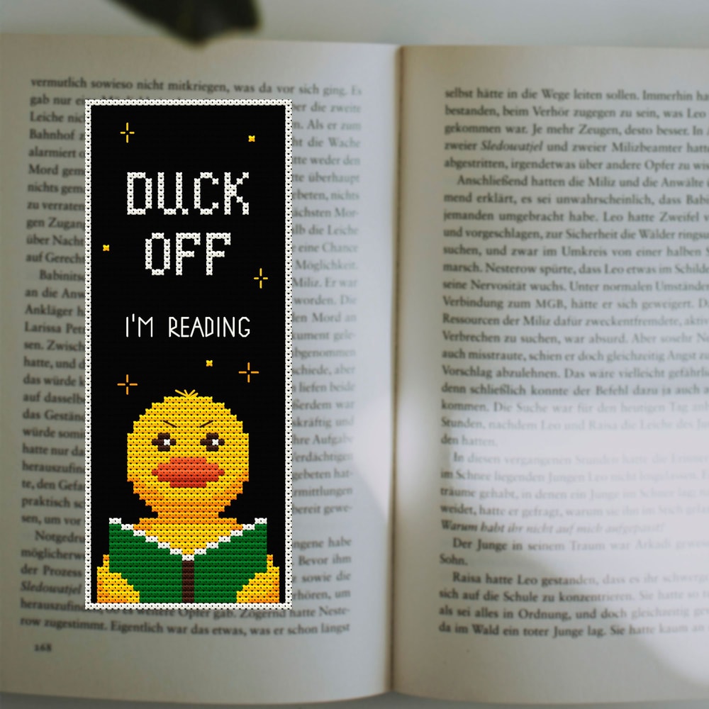 Funny Duck Bookmark Cross Stitch Pattern Duck Off Im Reading DIY Embroidery 5
