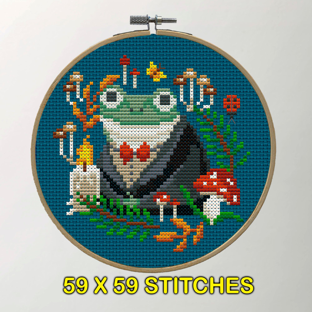 Forest Frog Cross Stitch Pattern Cottagecore Toad Embroidery Design For DIY Stitching 2