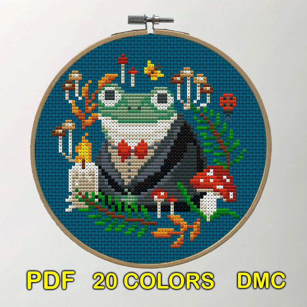 Forest Frog Cross Stitch Pattern Cottagecore Toad Embroidery Design For DIY Stitching 1