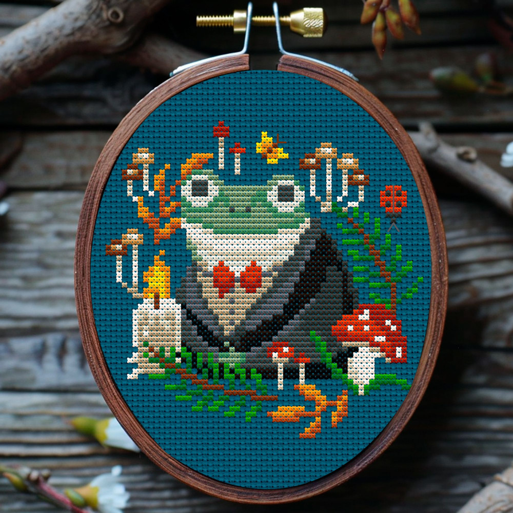 Forest Frog Cross Stitch Pattern Cottagecore Toad Embroidery Design For DIY Stitching 0