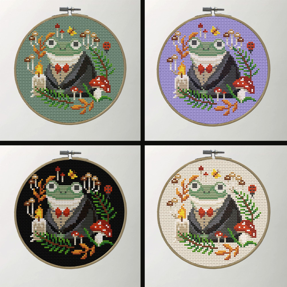 Forest Frog Cross Stitch Pattern Cottagecore Toad Embroidery Design For DIY Stitching 5