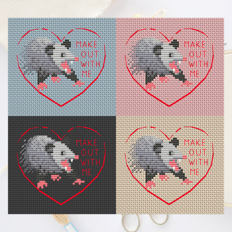 Funny Possum Valentine Cross Stitch Pattern Quirky Love Embroidery With Cute Animal 6